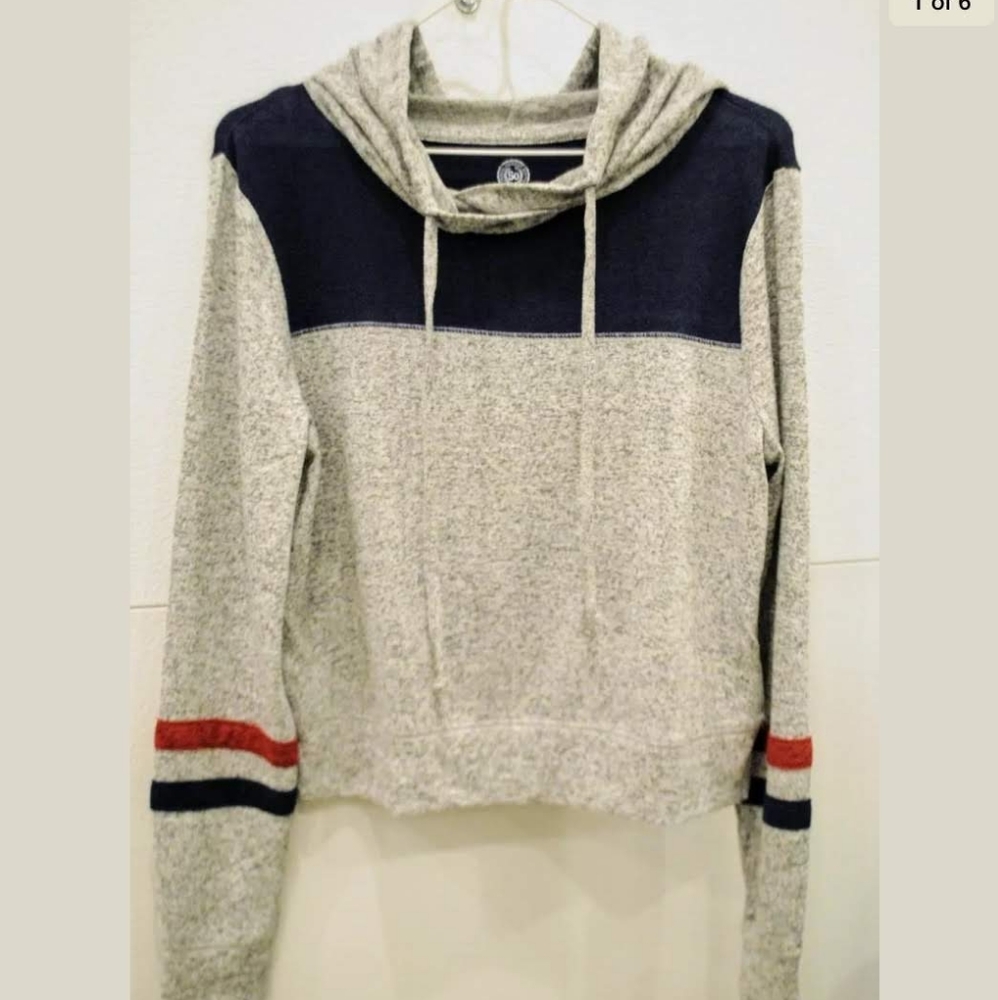 SO Cropped Hoodie, Red Gray and Blue